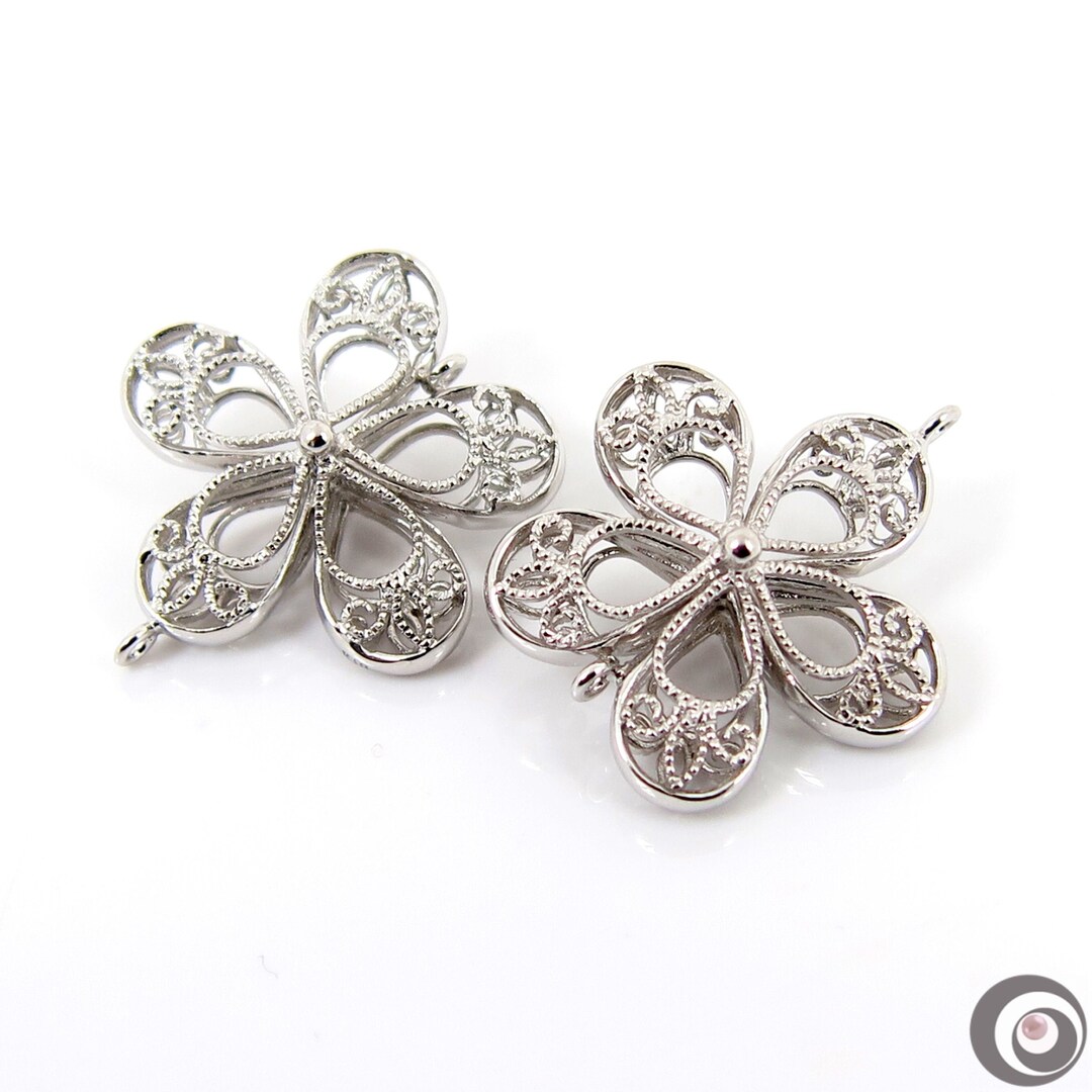 Interlocking Filigree Slider Solid 18K White Gold Filigree Interlocking Connector Link / Petal ...