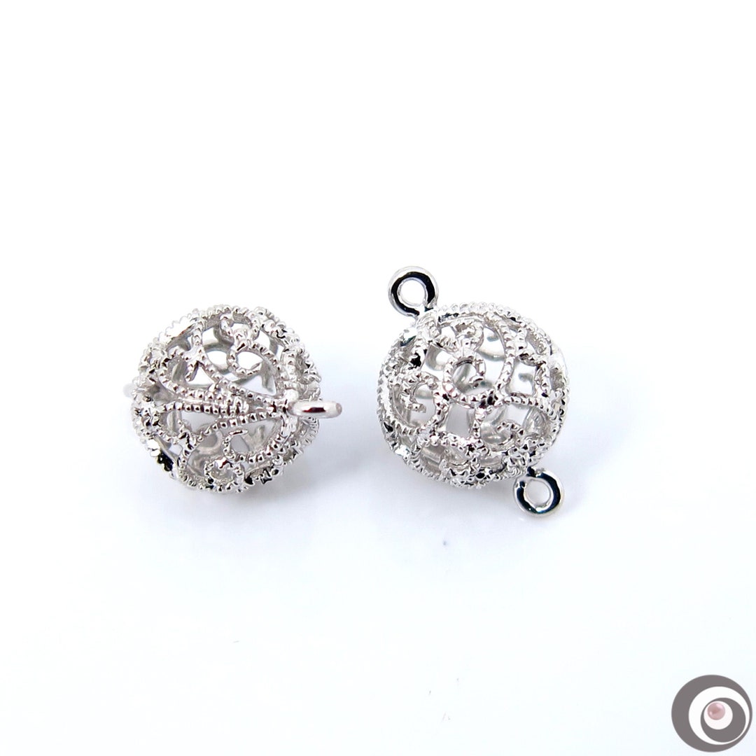 Interlocking Filigree Slider Solid 18K White Gold Filigree Ball Bead Bail Interlocking Connector ...