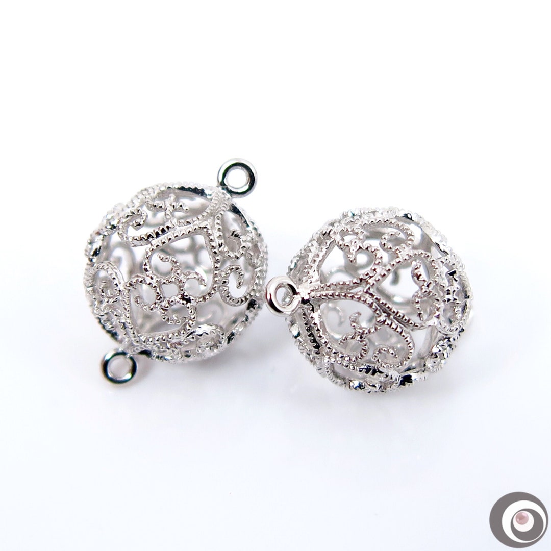Interlocking Filigree Slider Solid 18K White Gold Filigree Ball Bead Bail Interlocking Connector ...