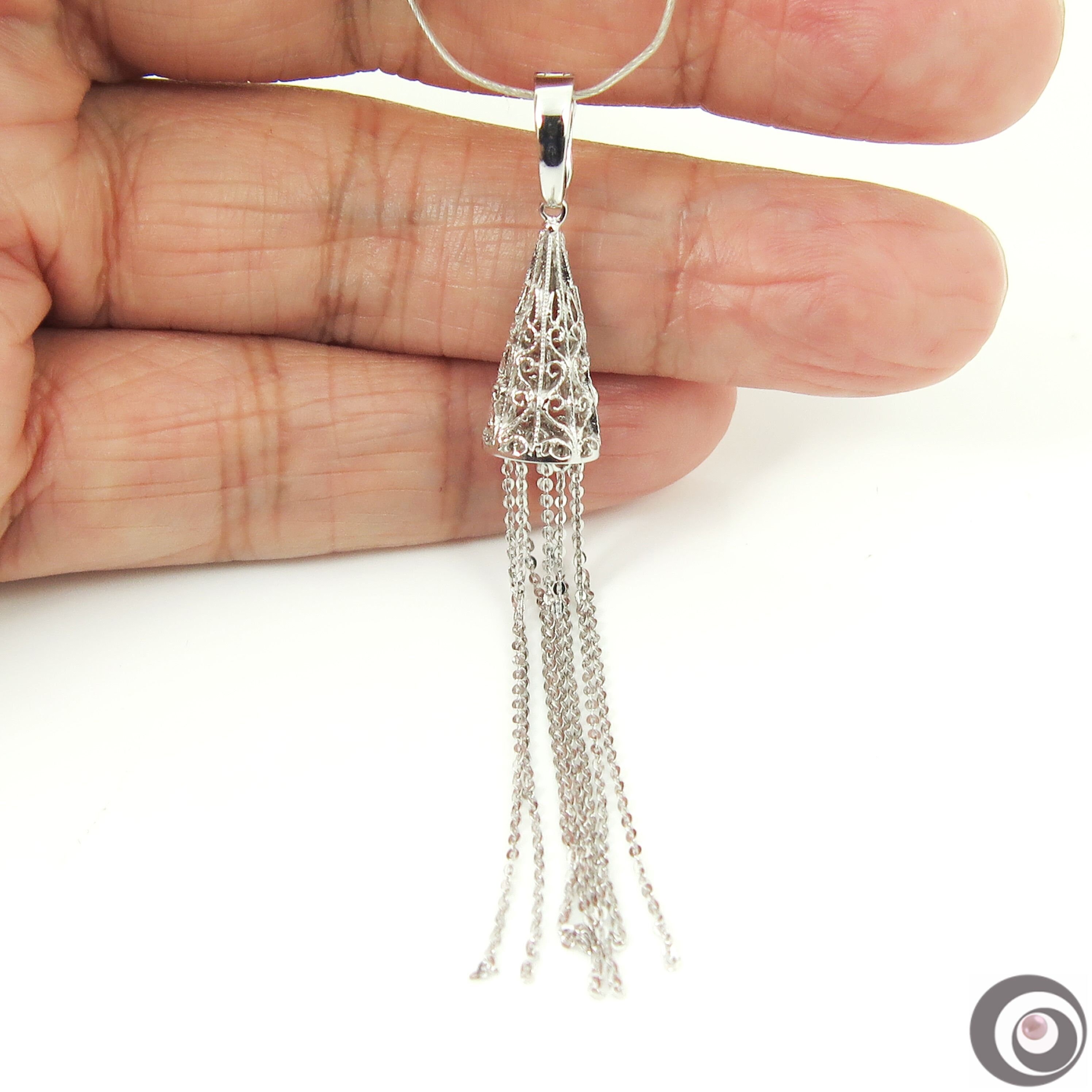 Modern Earring Extension Earring Pendant Solid White Gold Tassel Charm