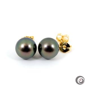 Large 12.5-12.7mm Natural Peacock Genuine Tahitian South Sea Cultured Pearl Stud Earrings / 925 Sterling Silver #SE341