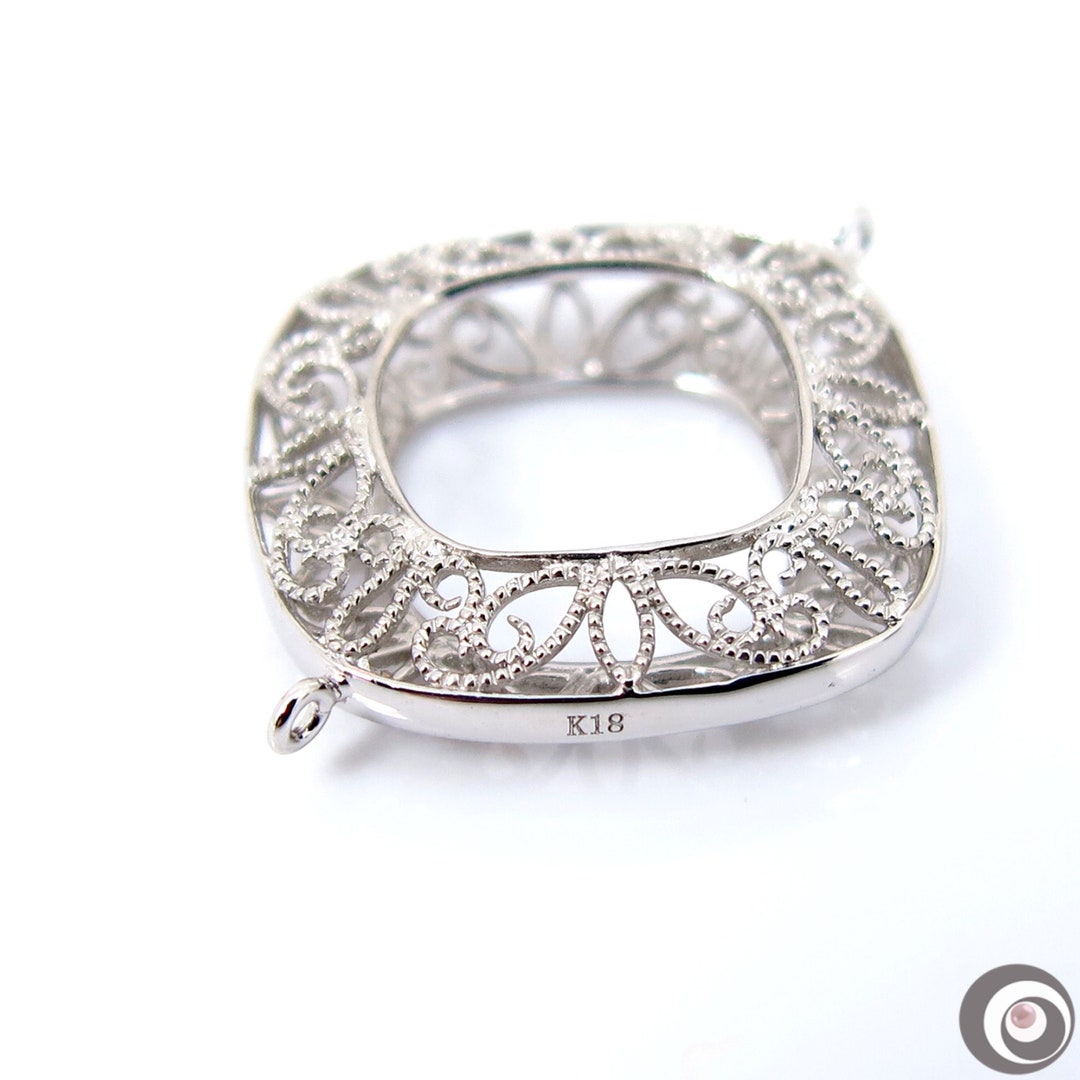 Interlocking Filigree Slider Solid 18K White Gold Filigree Bail Interlocking Connector Link, Square ...