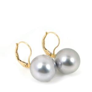 12.4mm echte Tahitiperle Ohrringe an Klappbrisuren, 750er Gelbgold #E2526