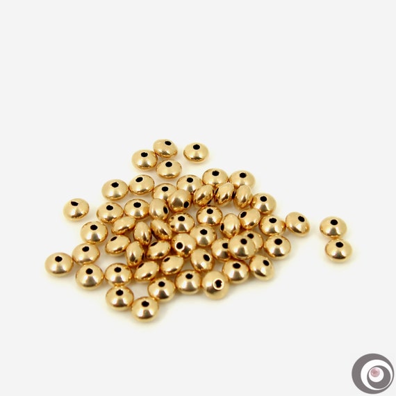 Solid 14K Gold Saucer Beads, Shiny Finish, 4.5mm, Yellow Gold, 1 Pc / 10pcs #G481