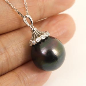 Enormous 15.5*16.8mm Natural Peacock Black Genuine Tahitian Cultured Pearl Pendant, 925 Sterling Silver #SP1805
