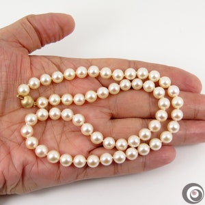 18" 7.5-8mm Echte Japanse Akoya Zeewater Parelketting / 14K Solid Gold Sluiting #AN133