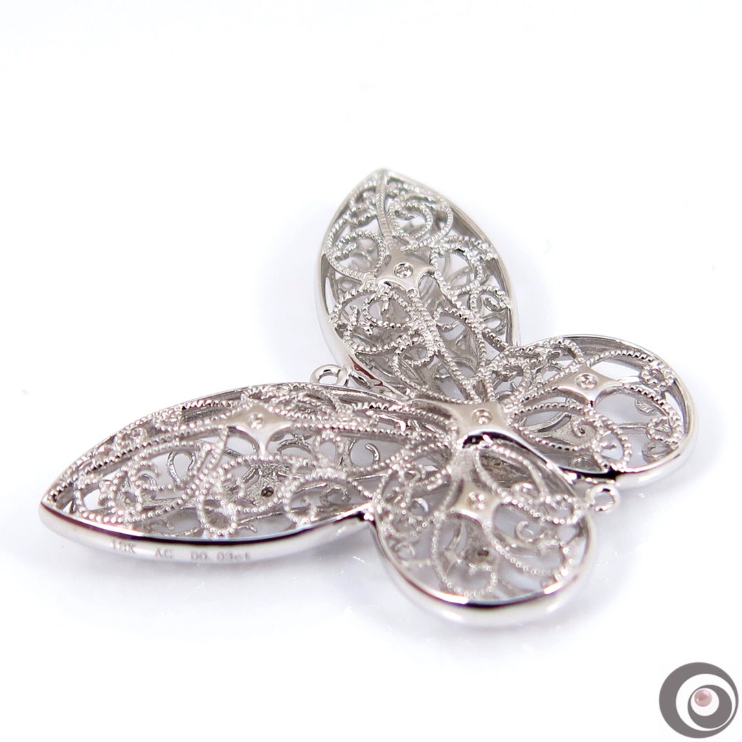 Interlocking Filigree Slider Heavy 18K Solid White Gold With Genuine Diamond Filigree Bail ...