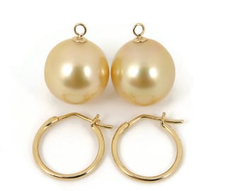 Aros de oro macizo de 18 quilates + perlas cultivadas de los mares del Sur de 12,9 mm (oro natural auténtico) n.° E2496