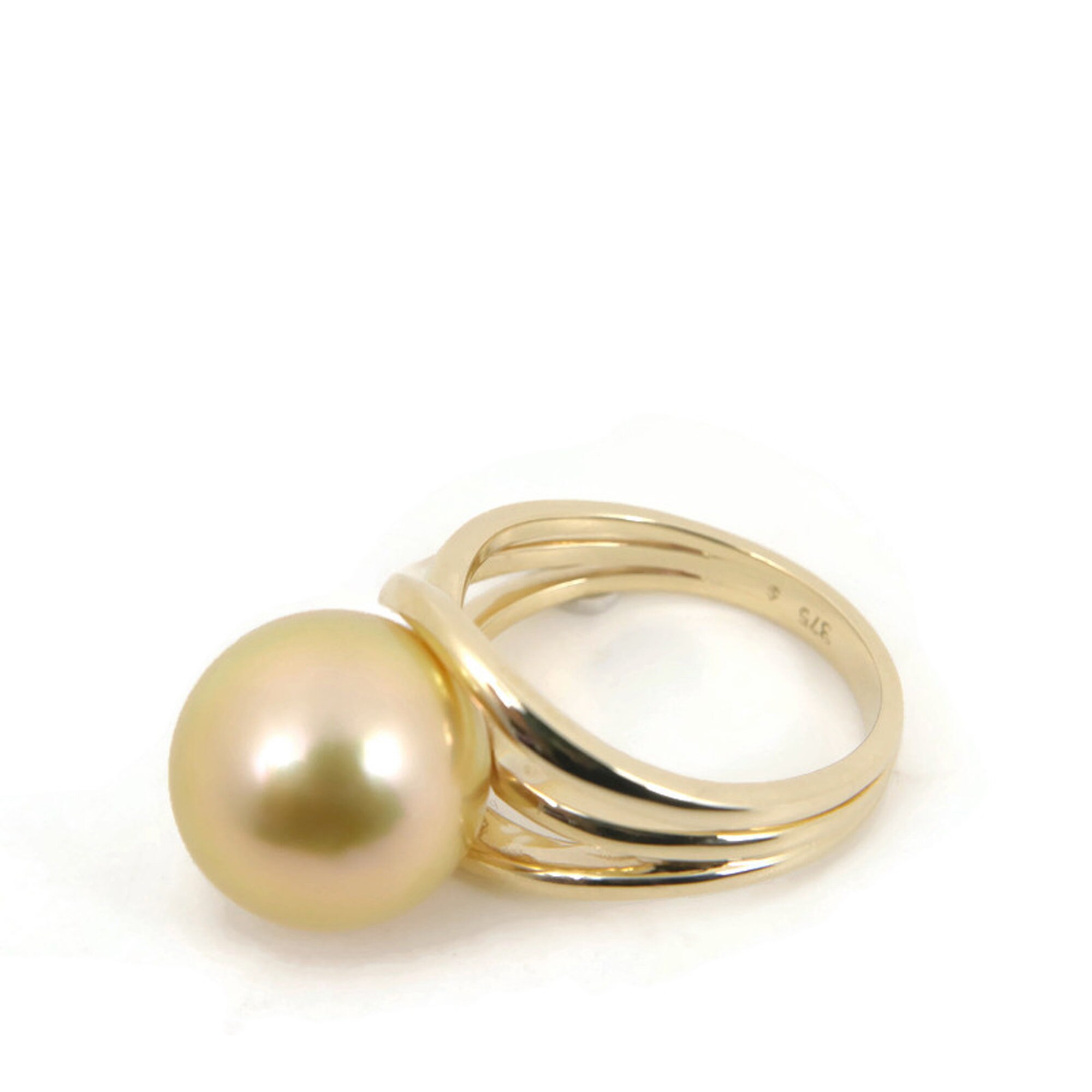 12.4mm Golden South Sea Pearl Crossover Ring, 9k Solid Yellow Gold 