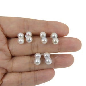 Natural Baroque Akoya Cultured Pearl Stud Earrings, 18k Solid White Gold, Unique Twin Akoya Seawater Pearls #E2493