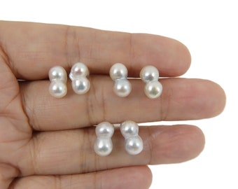 Natural Baroque Akoya Cultured Pearl Stud Earrings, 18k Solid White Gold, Unique Twin Akoya Seawater Pearls #E2493
