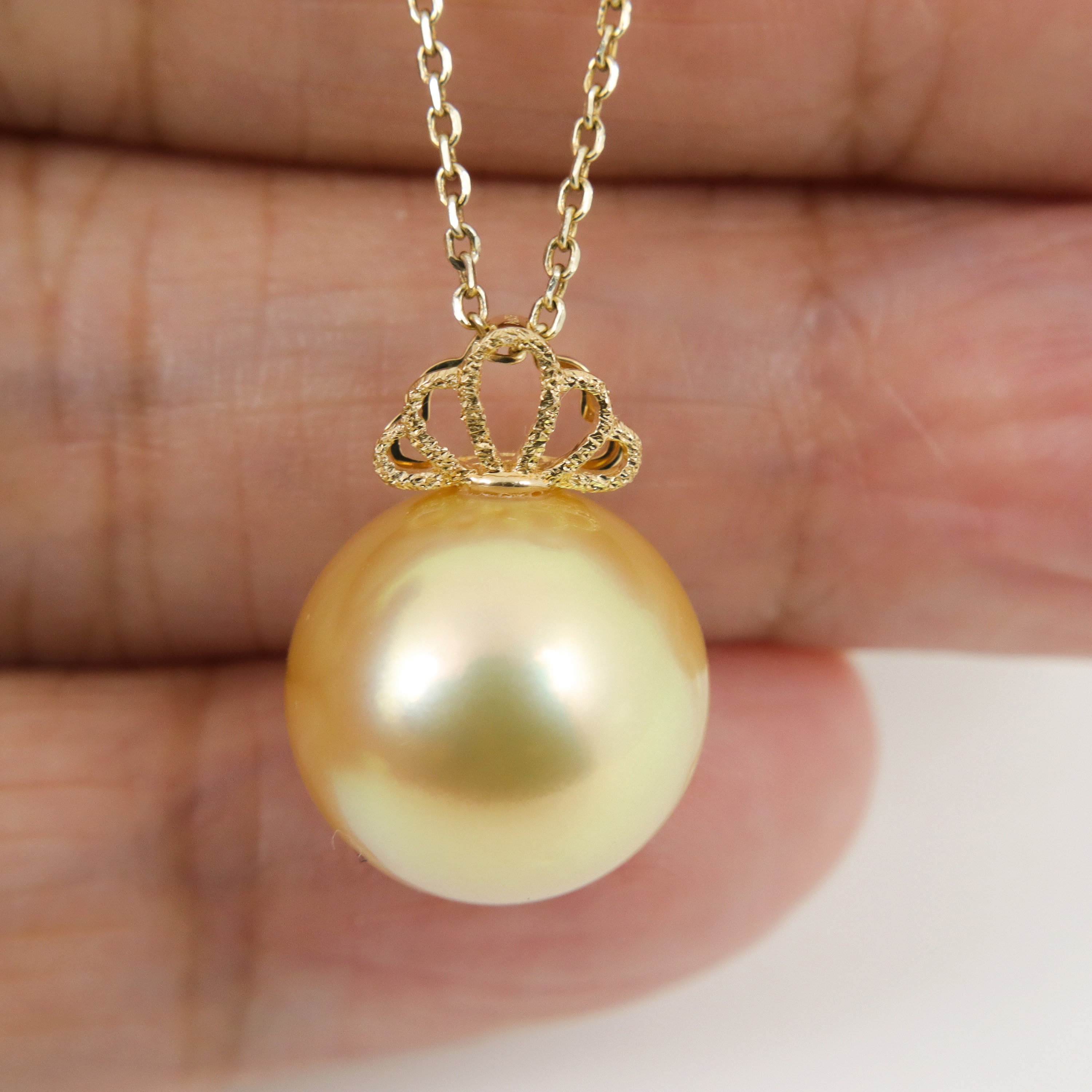 13mm Genuine Golden South Sea Pearl Pendant, 18K Solid Yellow Gold