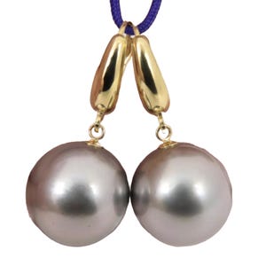 Echte Tahitiperlen Ohrringe, 750er Gelbgold, 14 mm massive Meerwasserzuchtperlen #E2403