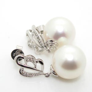 Massive 14mm White South Sea Cultured Pearl Earrings, 18K Solid White Gold, Genuine Diamonds #E1710