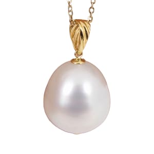 Huge 13.6*15.2mm Australian White South Sea Pearl Pendant, 18K Solid Yellow Gold #P6106