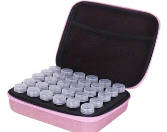 Bead Storage Case with 30 Clear Containers – Portable Organizer Box for Seed Beads, Jewelry Findings & Craft Supplies, Adorable Glitter Pink