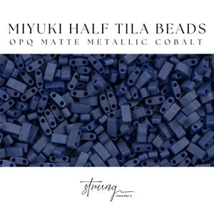 Miyuki Half Tila Beads Opaque Matte Metallic Cobalt Glass Tile Beads HTL-2075 | Half | 8 Grams for Jewelry Making