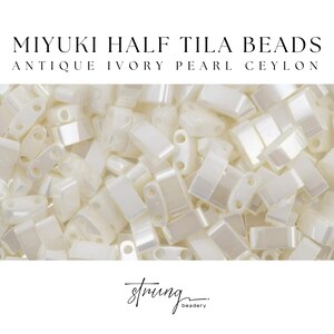HTL0592, Antique Ivory Pearl Ceylon, Miyuki Half Tila Beads, 8 Grams, for Jewelry Making, Beadwork Supplies, Tila Bead Bracelets, Tile Beads