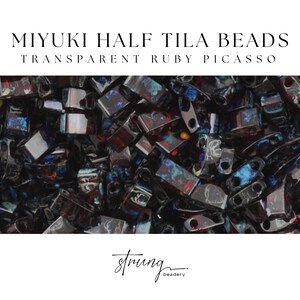 HTL4504, Transparent Rubin Picasso, 8 gram Miyuki Tila-pärlor, för smyckestillverkning, pärlbroderitillbehör, Tila-pärlarmband, Kakelpärlor
