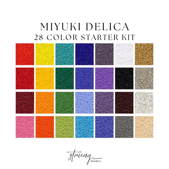 Miyuki Delica Bead Starter Kit – 28 Opaque Japanese Seed Beads, 11/0, 5g per color, Jewelry Making, Bead Weaving, Embroidery, Peyote Stitch