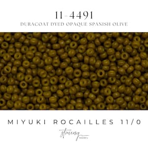 11-4491 | Miyuki Seed Bead Round Rocailles 11/0 | Duracoat Dyed Opaque Spanish Olive | 15g | Japanese Beads  Jewelry Making