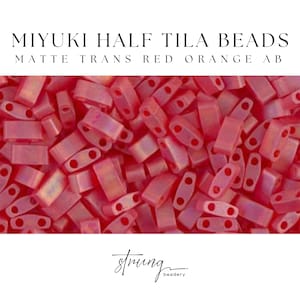 Miyuki Half Tila Beads Matte Transparent Red Orange AB Glass Tile Beads HTL-0140FR | Half | 8 Grams for Jewelry Making