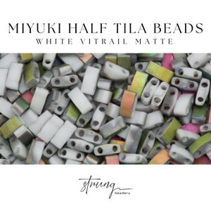 HTL4559, White Vitrail Matte, Miyuki Half Tila Beads, 8 Grams, for Jewelry Making, Beadwork Supplies, Tila Bead Bracelets, Tile Beads