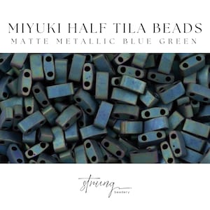 Miyuki Half Tila Beads Matte Metallic Blue Green Glass Tile Beads HTL-2064 | Half | 8 Grams for Jewelry Making