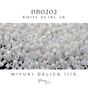 DB0202 Miyuki Delica Beads 11/0 White Pearl AB, 8 grams, Jewelry Making, Bead Weaving, Embroidery, Peyote Stitch, Brick Stitch