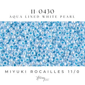 11-0430 Miyuki Seed Bead Round Rocailles 11/0 | Aqua Lined White Pearl  | 15g | Japanese Beads for Jewelry Making