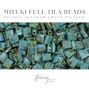 TL4514,  Opaque Seafoam Green Picasso, 8 Grams Miyuki Tila Beads, for Jewelry Making, Beadwork Supplies, Tila Bead Bracelets, Tile Beads