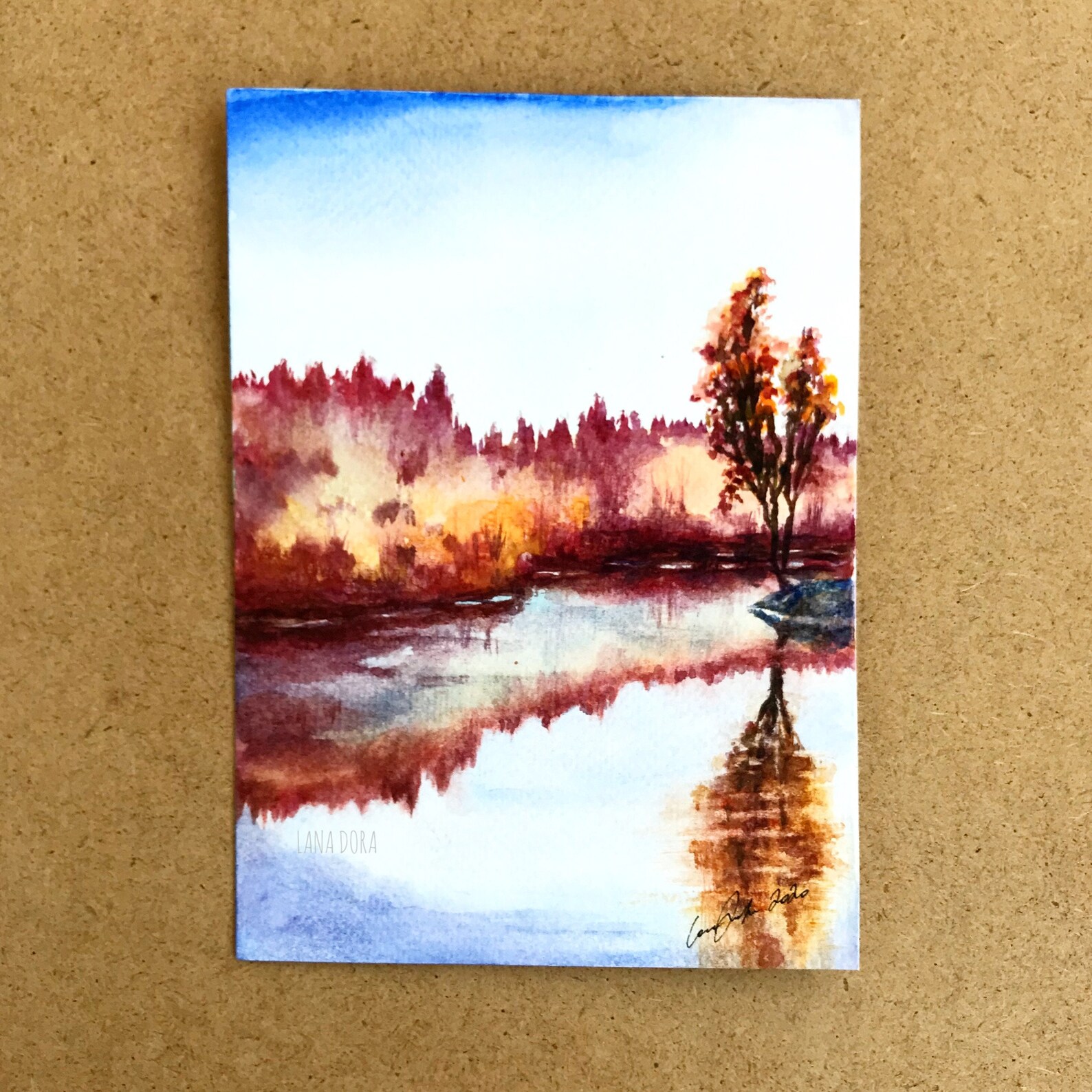 Original watercolor landscape painting with colorful forest | Etsy