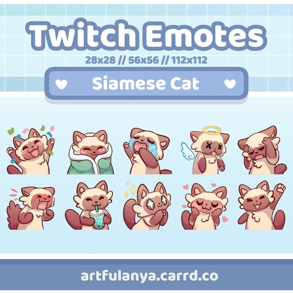 Siam Katze Emotes | 10 Süße Kitty Emotes für deinen Twitch Stream oder Discord