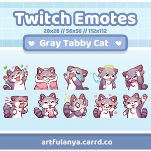 Grey Tabby Cat Emotes | 10 Cute kitty emotes for your Twitch stream and Discord