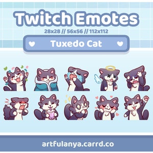 Tuxedo Cat Emotes | 10 Cute Kitty Emotes for your Twitch stream  or Discord