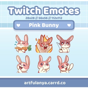 Pink Bunny Emotes | 6 Cute Rabbit emotes for your Twitch stream or Discord