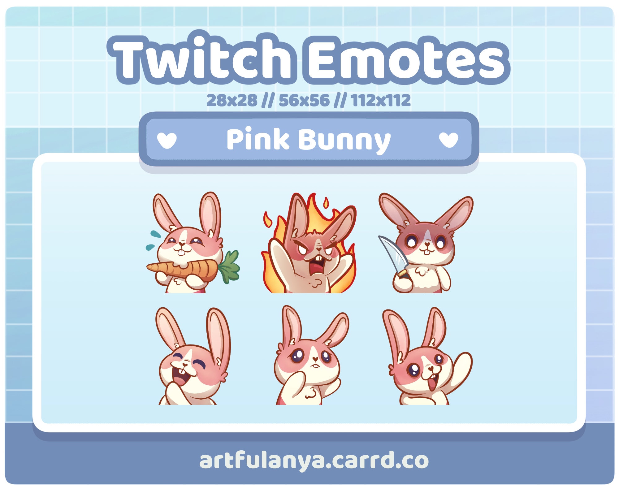 Wicked Rabbit Emotes Pink Bunny Emotes | 6 Cute Rabbit Emotes for Your Twitch Stream or ...