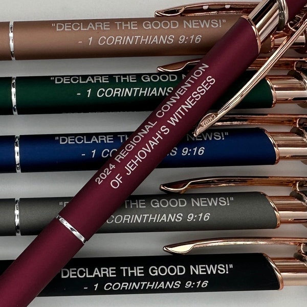 Single Pen 2024 “Declare the Good News” Convention Theme  Metal Rose Gold Trimmed, Laser-Engraved Gel Pen Blue or Black Ink