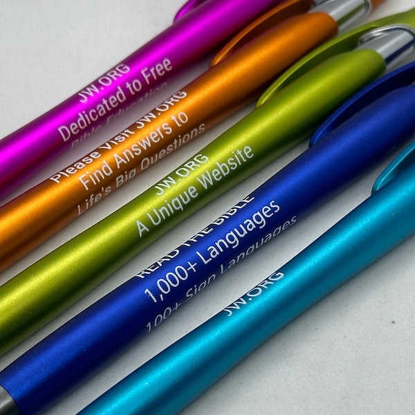 Bright and Cheerful Stylus Pen Singles (ONE PEN) with JW Message -->  Metallic Vortex Black Ink Ballpoint Pen with Stylus Assorted Colors