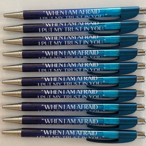 10 pack Large Print Smooth Ink Ombre Blue Pen 2024 JW Year Text: “When I Am Afraid…” Black Ink