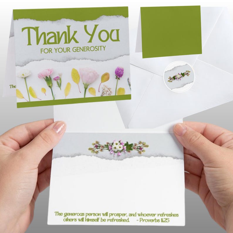 Generosity Card Set of 8 Scripture Thank You Cards, Envelopes, Matching Envelope Seals ...