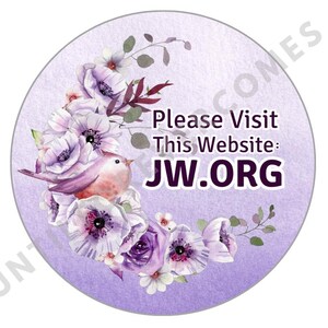 002 Please Visit This Website: JW.ORG 40 College Rule Pages and 40 Envelope Seals for JW Letter Writing - Peach Purple Bird #002