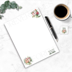 001 Please Visit This Website: JW.ORG 40 College Rule Pages and 40 Envelope Seals for JW Letter Writing - Flowers in Vase #001