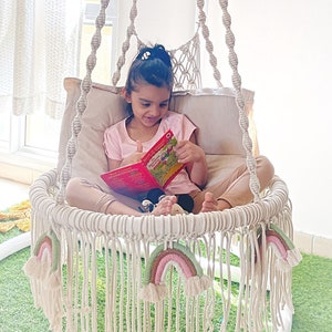 Baby Swing Chair Macrame Hanging Hammock - Cream