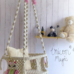 Personalised baby swing, hanging chair for baby, macrame baby swing, playroom furniture,gift for baby, baby hammock,unicorn swing