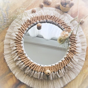 Boho mirror,Tassel mirror, ivory mirror, macrame mirror, farmhouse mirror, Decorative wall mirror, Accent wall mirror, Eclectic mirror decor