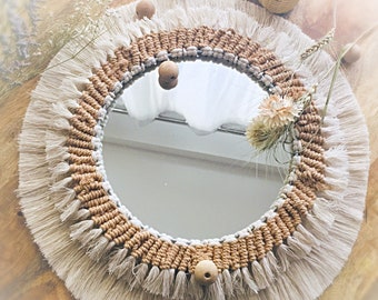 Boho mirror,Tassel mirror, ivory mirror, macrame mirror, farmhouse mirror, Decorative wall mirror, Accent wall mirror, Eclectic mirror decor