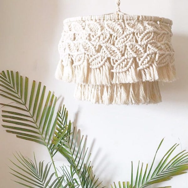 Macrame Chandelier, boho chandelier, macrame lamp shade, macrame lampshade, fringe chandelier, boho pendent light, tassel chandelier