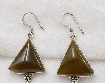 Boucles d'oreilles en agate naturelle du Botswana et argent sterling, style bohème minimaliste, bijoux artisanaux en pierre précieuse
