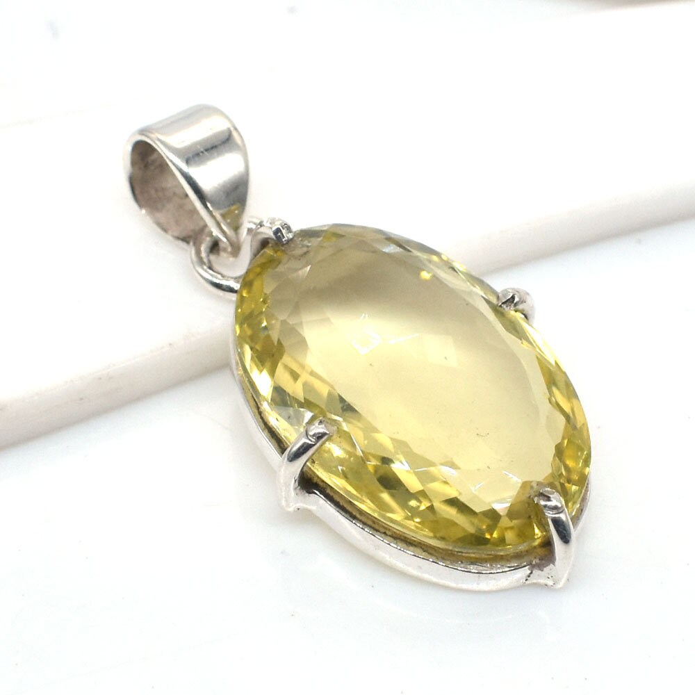 Lemon Quartz Sterling Silver Pendant: Natural Gemstone Necklace